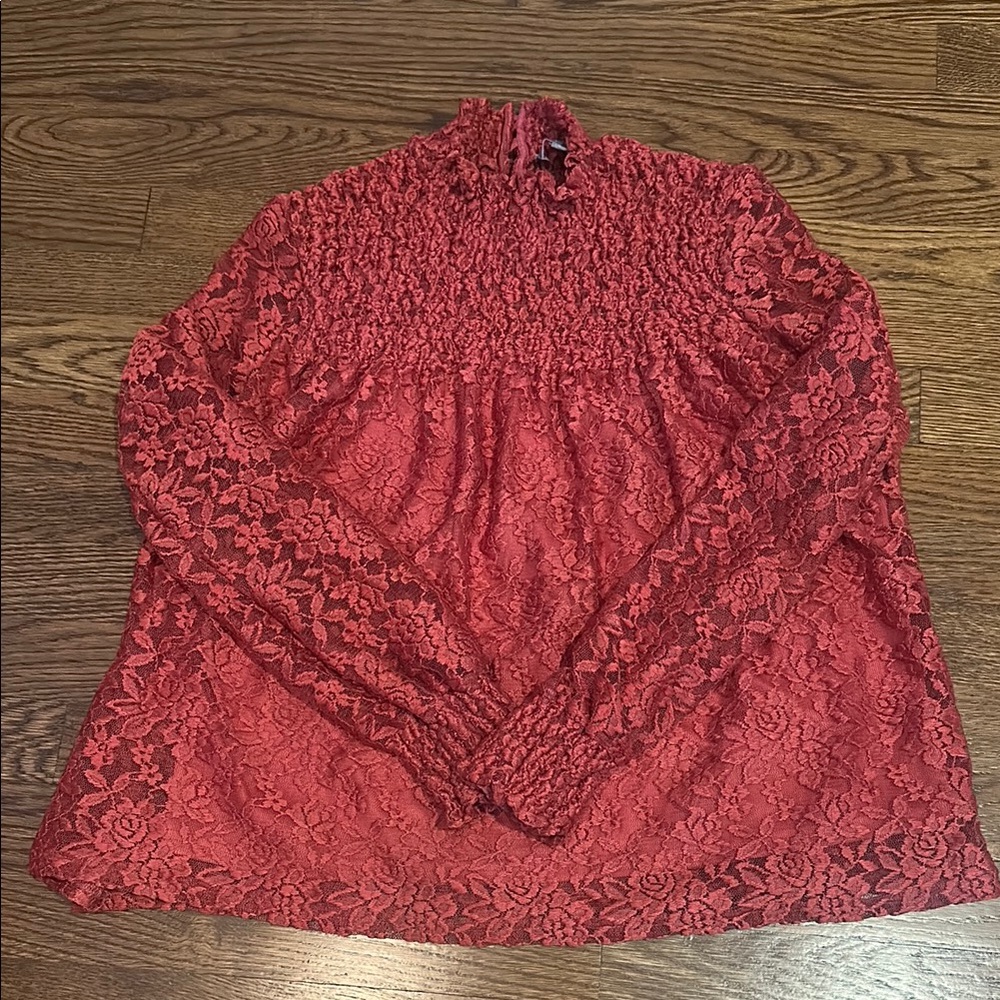 Anthropologie Elegant Red Lace Blouse